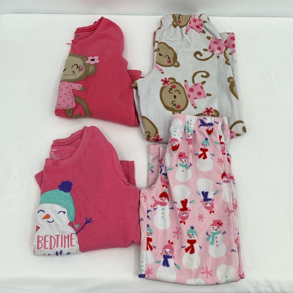 Carter's 5 Fleece Pajamas Sets Long Sleeve Top & Pants Monkeys Snowman